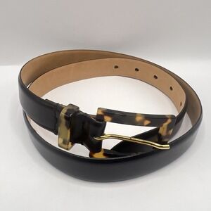VTG Italian Genuine Leather Belt Medium Brown Tortoiseshell Buckle Classic